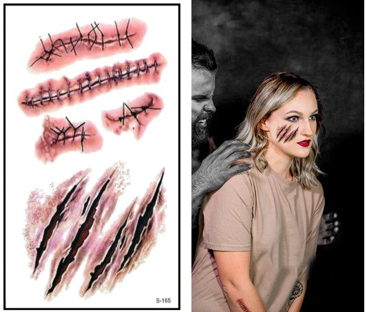 Autocollants de Faux Tatouage Plaie Sanglante Halloween