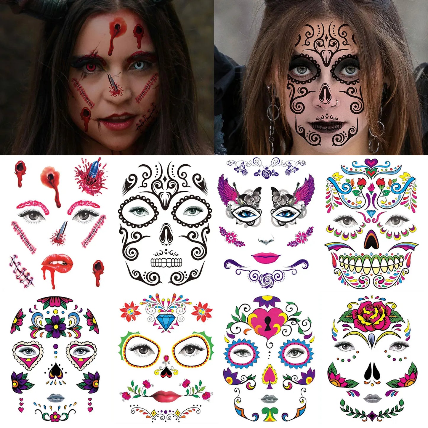 Autocollants imperméables Dia de los Muertos maquillage