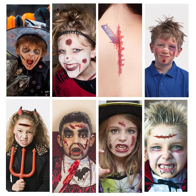 Autocollants de Faux Tatouage Plaie Sanglante Halloween