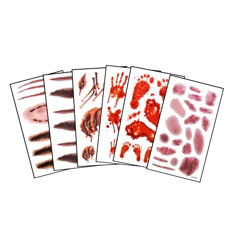 Autocollants de Faux Tatouage Plaie Sanglante Halloween