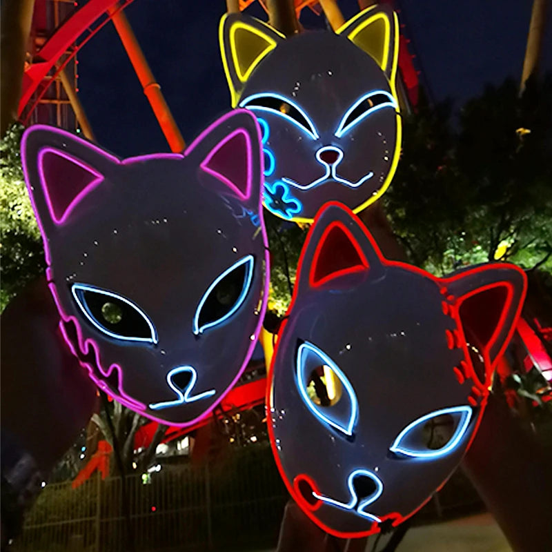 Masque LED néon renard lumineux pour fêtes et carnaval