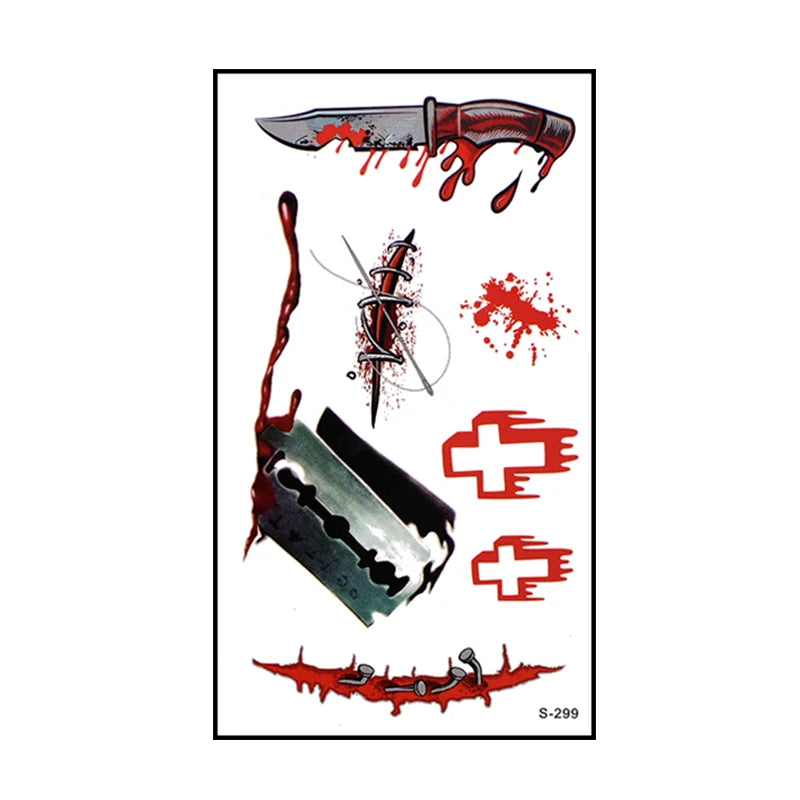 Autocollants de Faux Tatouage Plaie Sanglante Halloween