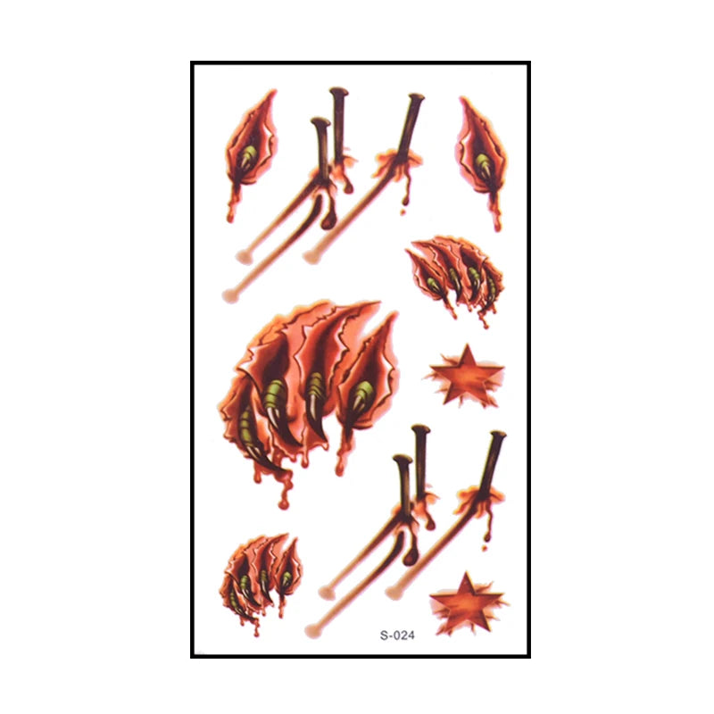 Autocollants de Faux Tatouage Plaie Sanglante Halloween