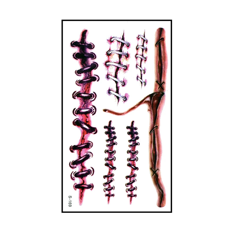 Autocollants de Faux Tatouage Plaie Sanglante Halloween