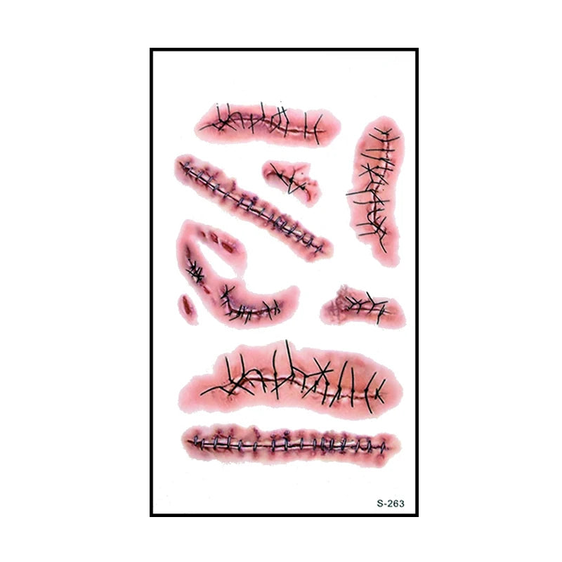 Autocollants de Faux Tatouage Plaie Sanglante Halloween