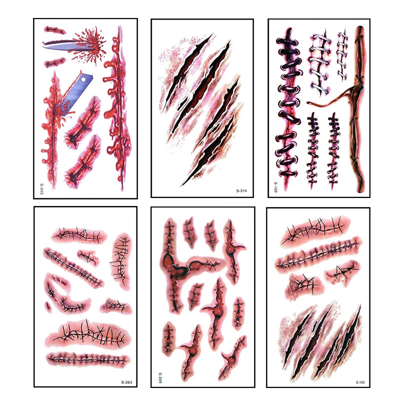 Autocollants de Faux Tatouage Plaie Sanglante Halloween