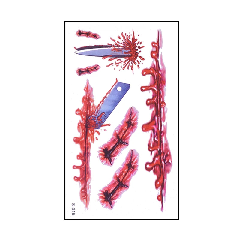 Autocollants de Faux Tatouage Plaie Sanglante Halloween