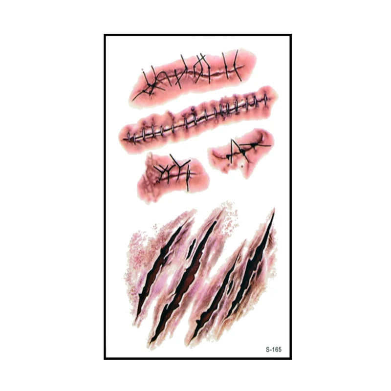 Autocollants de Faux Tatouage Plaie Sanglante Halloween