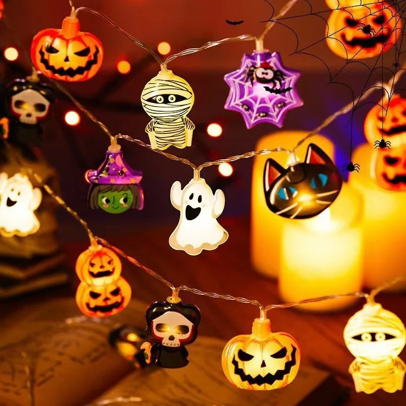 Guirlande lumineuse Halloween 10 LED fantôme sorcière chat citrouille  