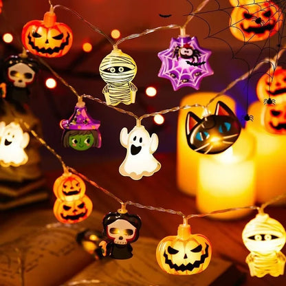Guirlande lumineuse Halloween 10 LED fantôme sorcière chat citrouille  