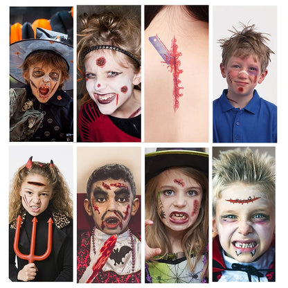 Autocollants de Faux Tatouage Plaie Sanglante Halloween