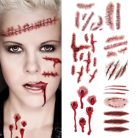 Autocollants de Faux Tatouage Plaie Sanglante Halloween