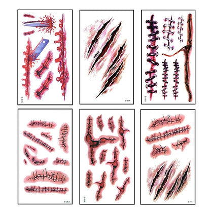 Autocollants de Faux Tatouage Plaie Sanglante Halloween