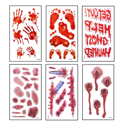 Autocollants de Faux Tatouage Plaie Sanglante Halloween